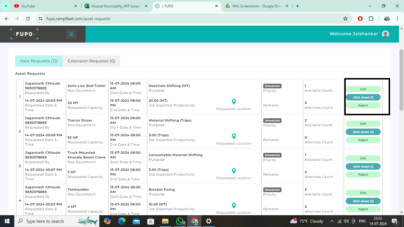 Ability to approve or reject vehicle demand for the employee or department