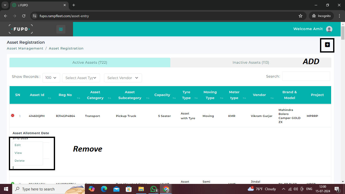 Addremove vehicles, drivers, work locations and sites