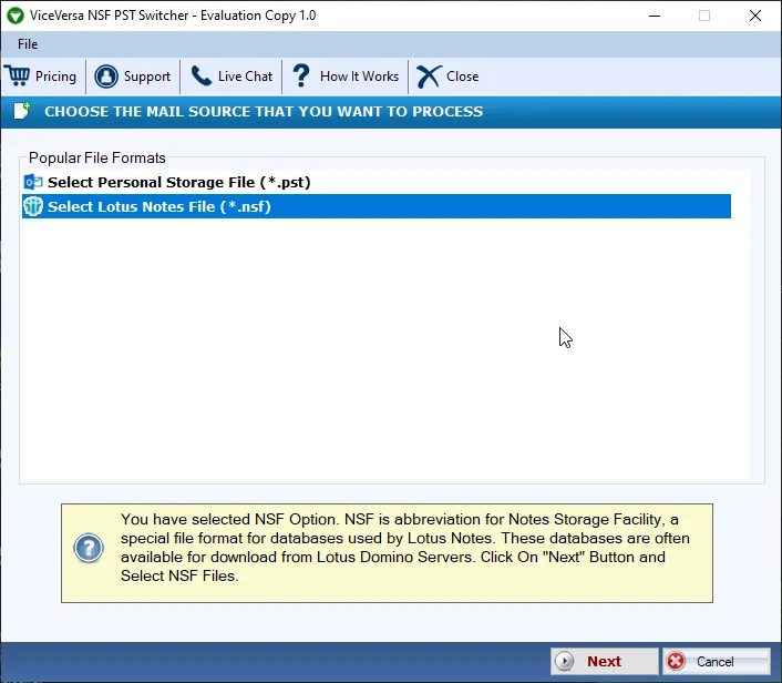 ViceVersa NSF to PST & PST to NSF Converter