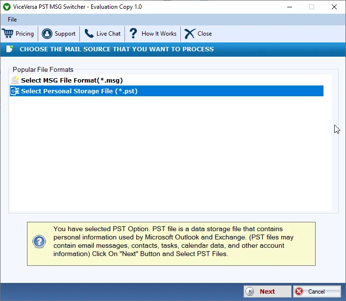 ViceVersa PST to MSG & MSG to PST Converter