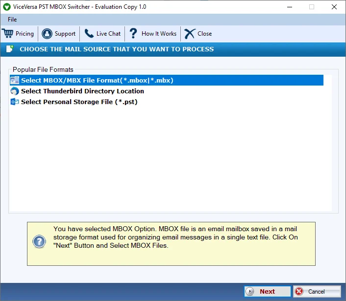 ViceVersa PST to MBOX & MBOX to PST Converter
