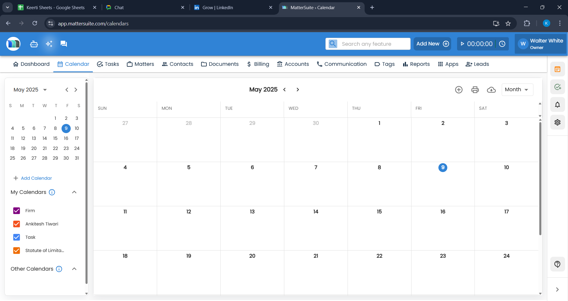 calendar module screenshot - mattersuite elm software