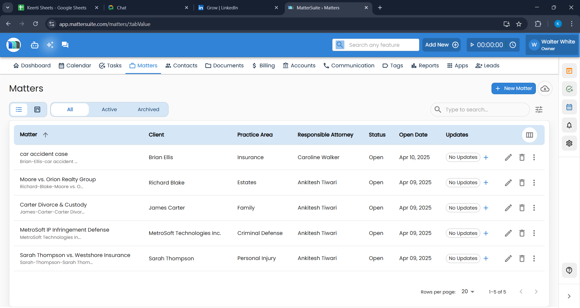 matter management screenshot - mattersuite elm software