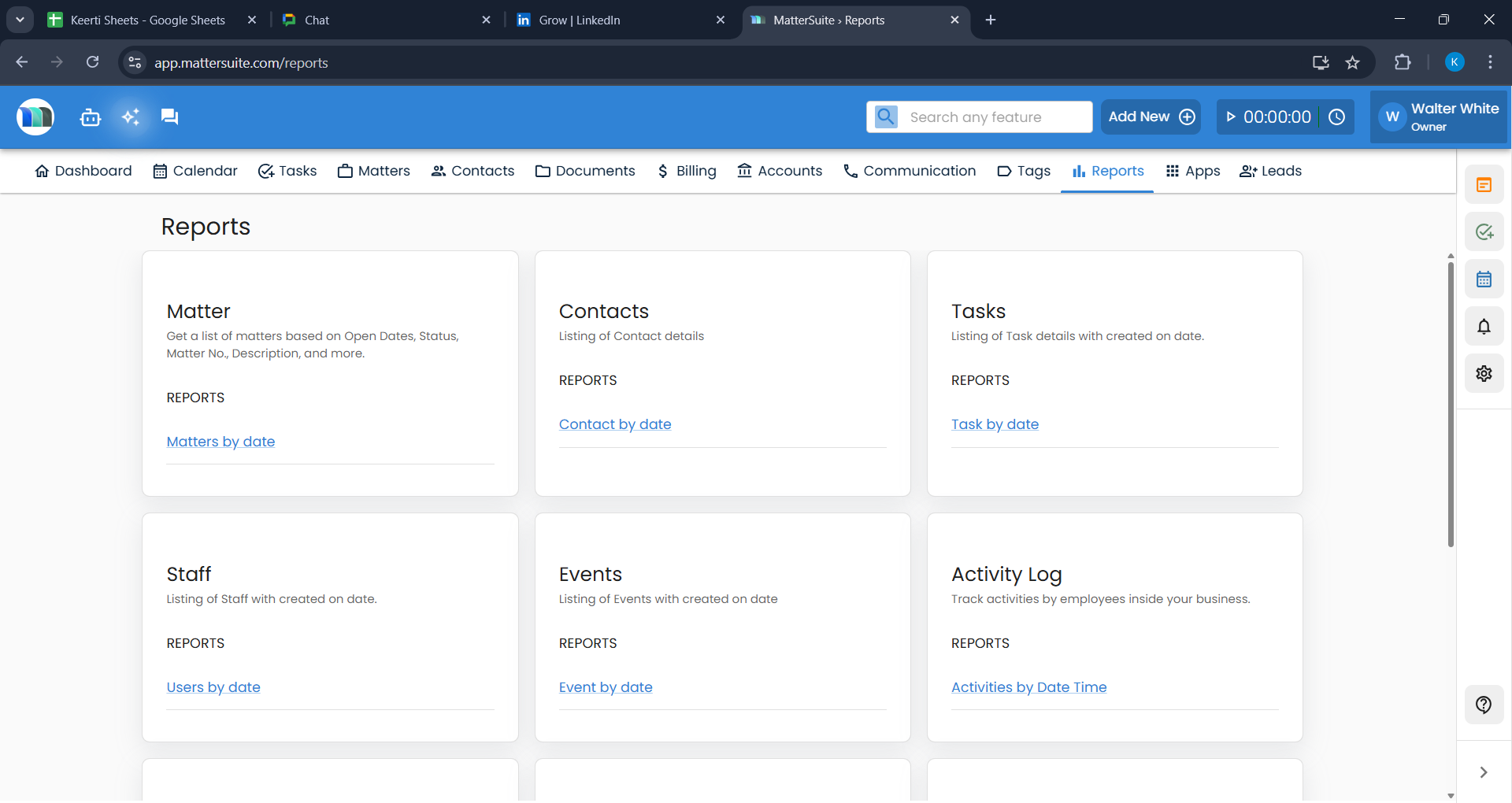report module screenshot - mattersuite elm software