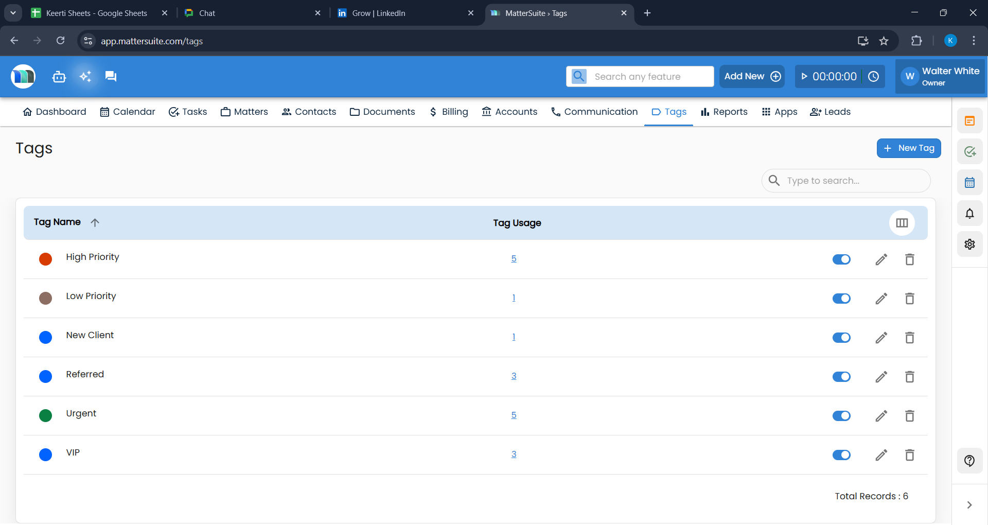 tag management screenshot - mattersuite elm software